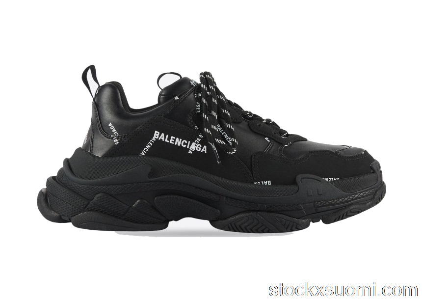 Outlet Balenciaga All Over Logo Triple S Black (W) 524039W2FA11090