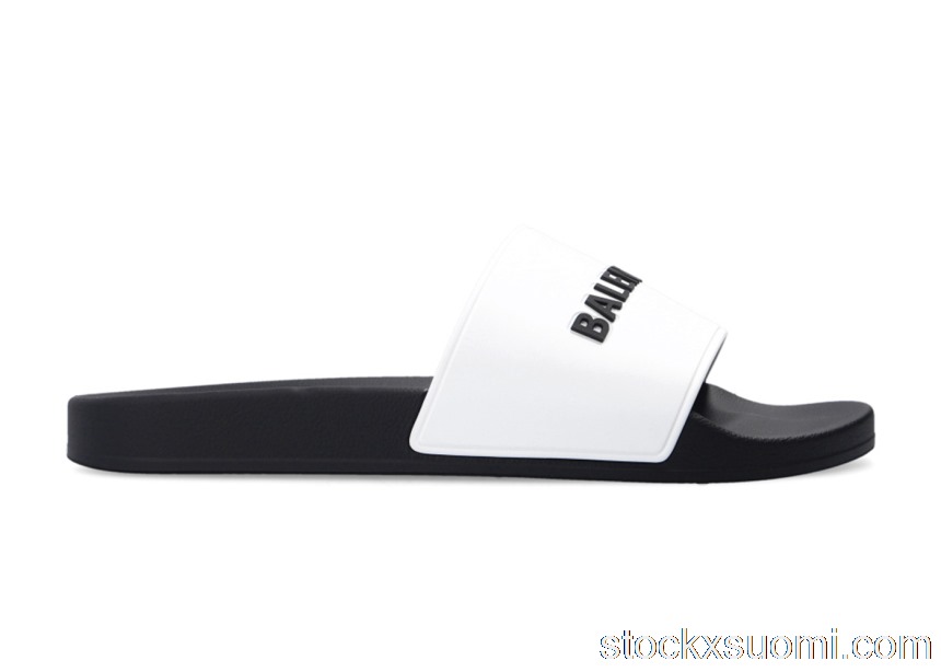 Outlet Balenciaga Pool Slides Logo White Black 565826W1S879010