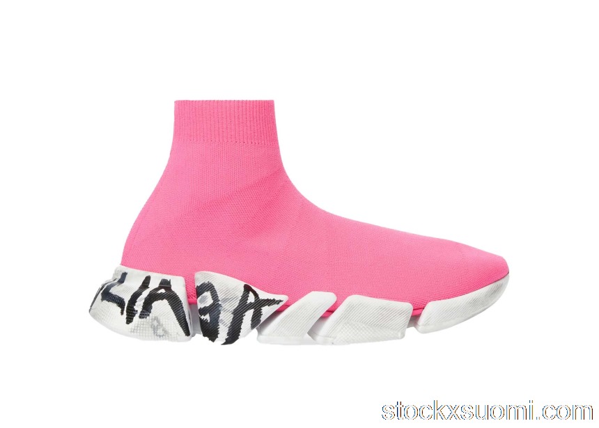 Outlet Balenciaga Speed 2.0 Graffiti Recycled Knit Fluo Pink (W) 617196W2DD55091