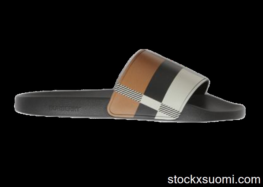 Outlet Burberry Embossed Logo Slides Camel Check 80436721