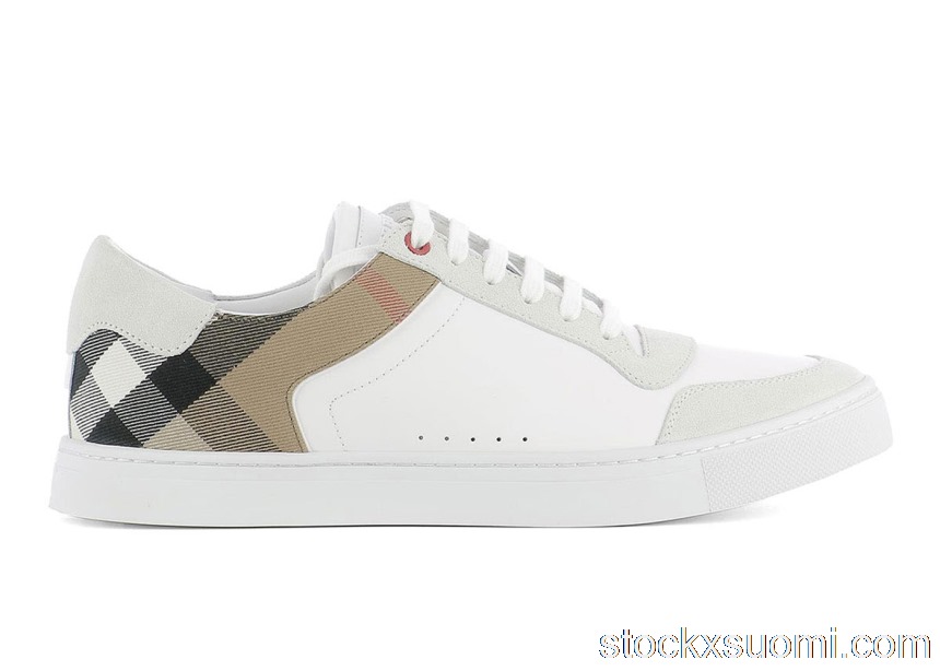 Outlet Burberry Leather Suede and House Check Sneakers Optic White 4054022
