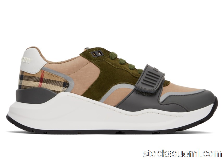 Outlet Burberry Ramsey Check & Leather Flint Grey Soft Fawn