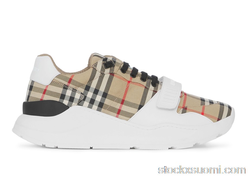 Outlet Burberry Ramsey Vintage Check Suede Leather Archive Biege White 80485771