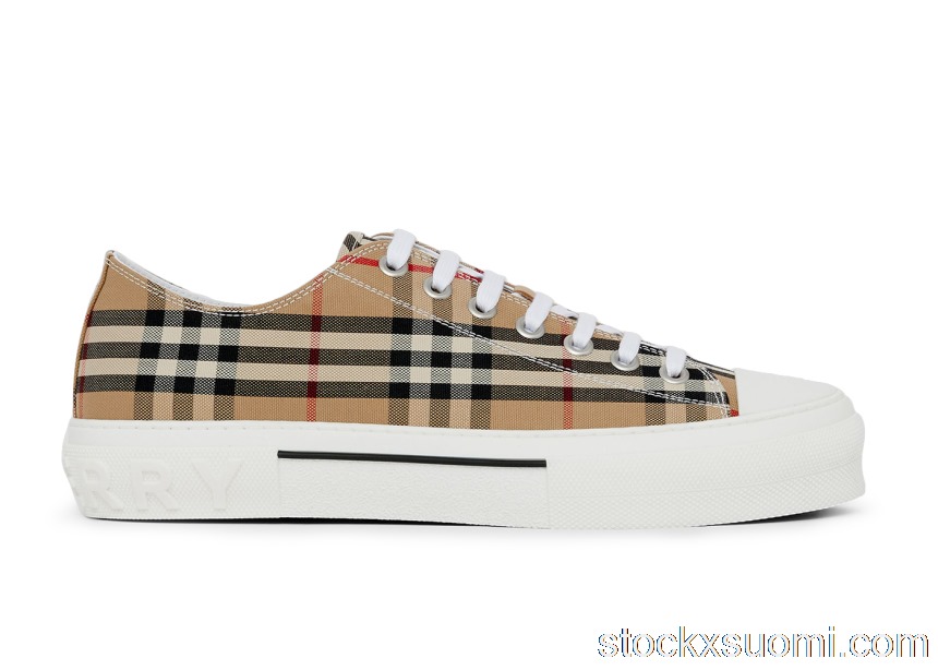 Outlet Burberry Vintage Check Cotton Sneakers Archive Beige White 80497451
