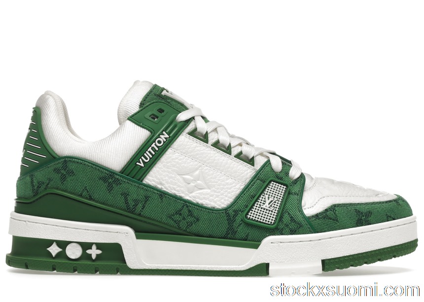Outlet Louis Vuitton Trainer Green Monogram Denim White 1A9JHV