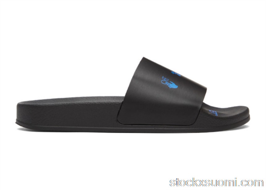 Outlet OFF-WHITE Logo Slides Black Blue OMIC001R21MAT0011045