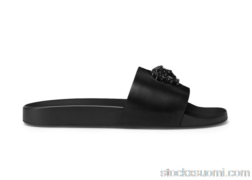 Outlet Versace Leather Slides La Medusa Black 1001184 DV46G 1B090